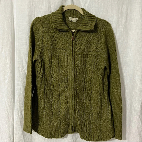 Royal Robbins Wool Blend Sweater Green Full Zip Cable Knit W’s… - Picture 1 of 6